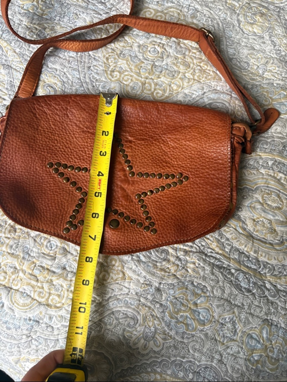 Brown Leather Crossbody Bag with Star Stud Detail - Picture 3 of 5